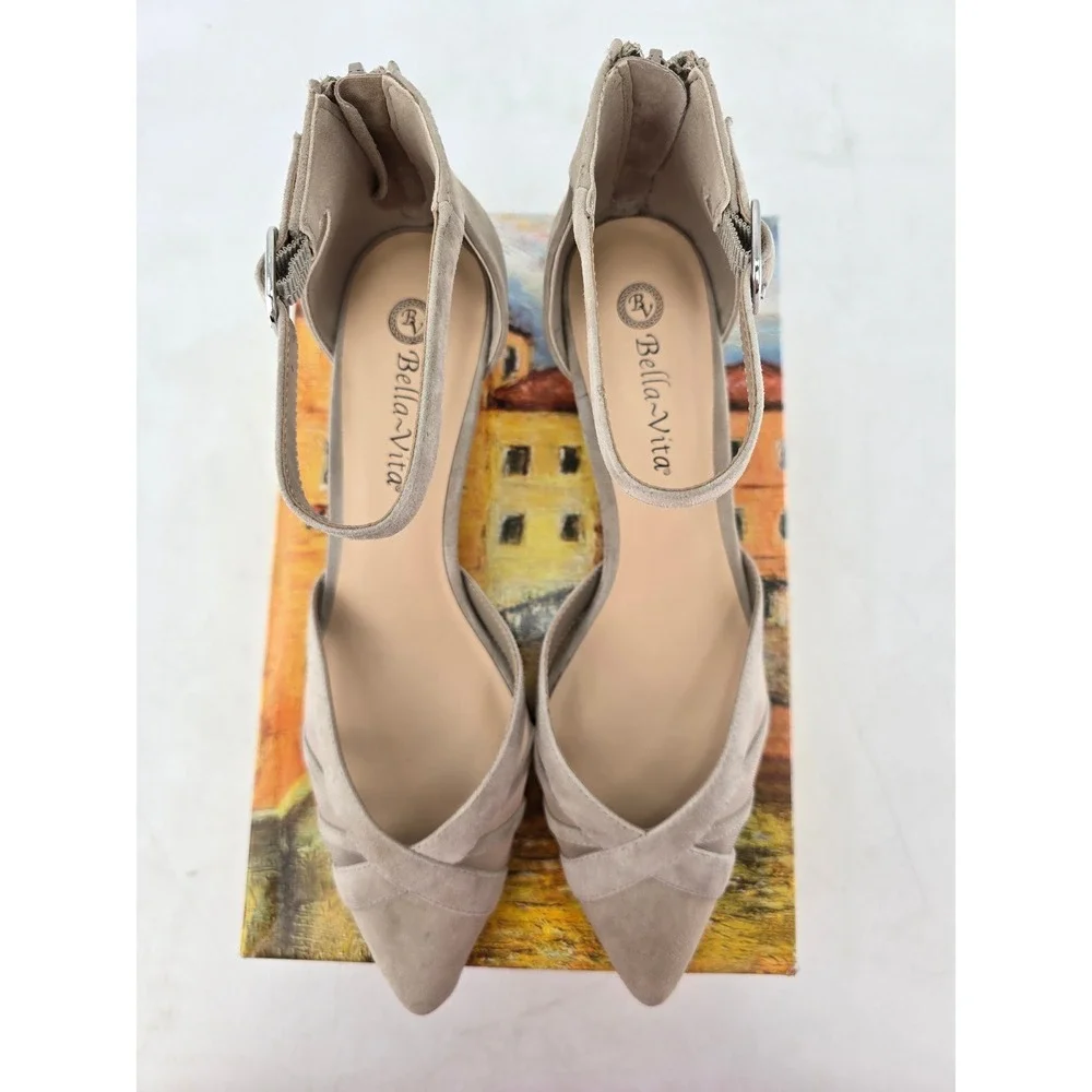 Bella Vita Malani Heels Womens 9.5 WW Almond Kid Suede Mesh Pumps - Excellent
